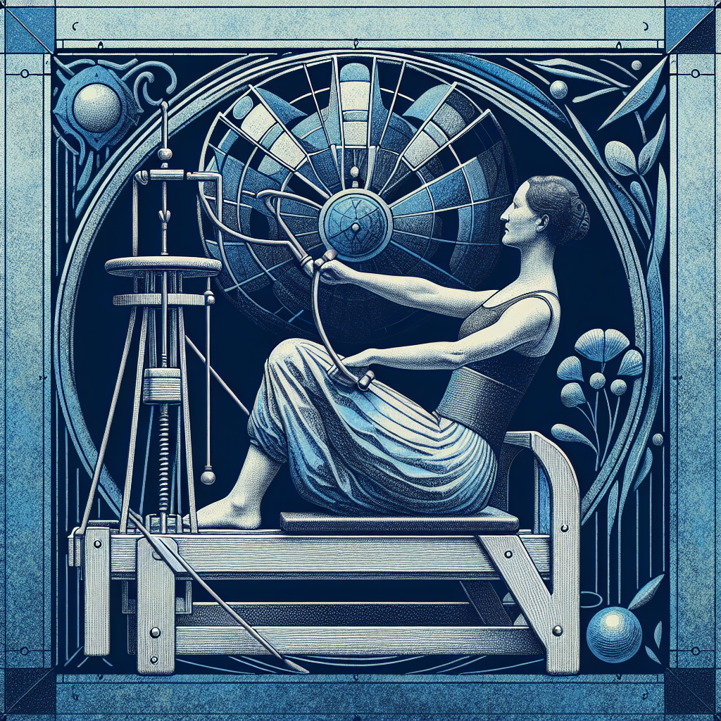 free ai generated pilates reformer, abstract women doing exercise on the reformer, one women icon 