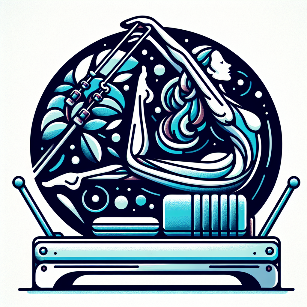 free ai generated pilates reformer, abstract women doing exercise on the reformer, one women icon 