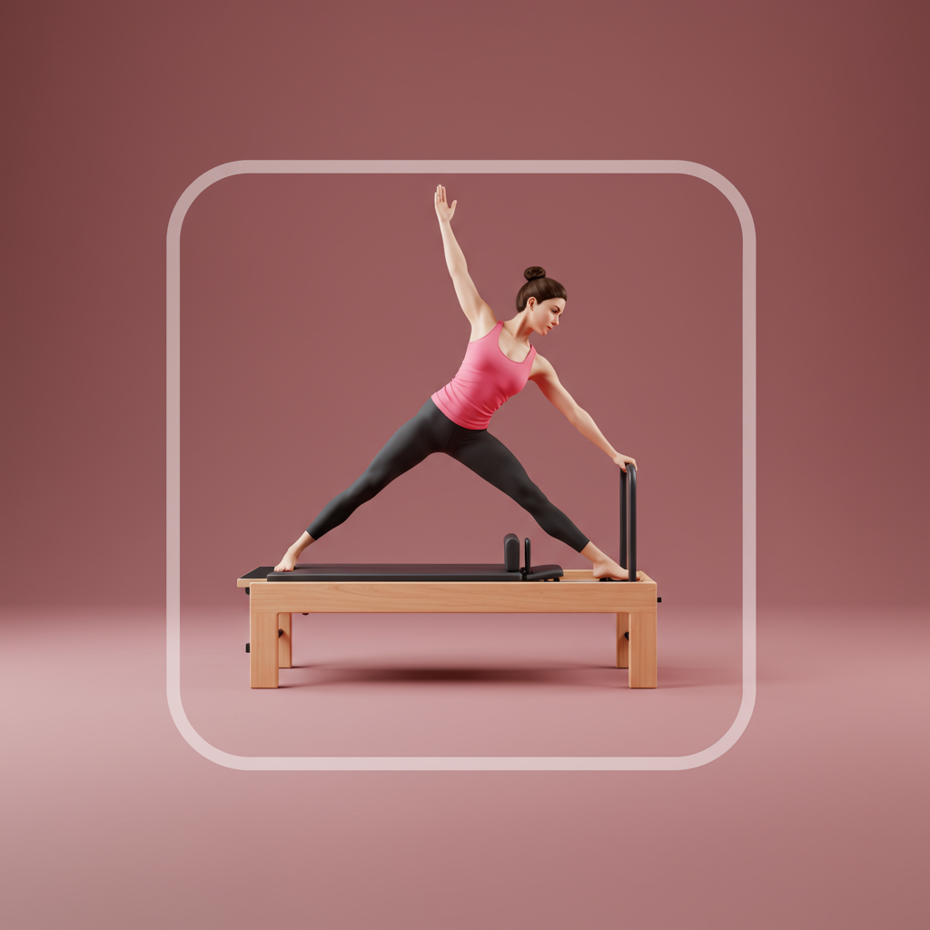 free ai generated pilates reformer, abstract women doing exercise on the reformer, one women icon 